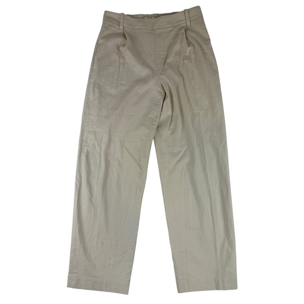 Vince Linen Blend Trousers Womens M Beige Pleated Elastic Back VX32522093